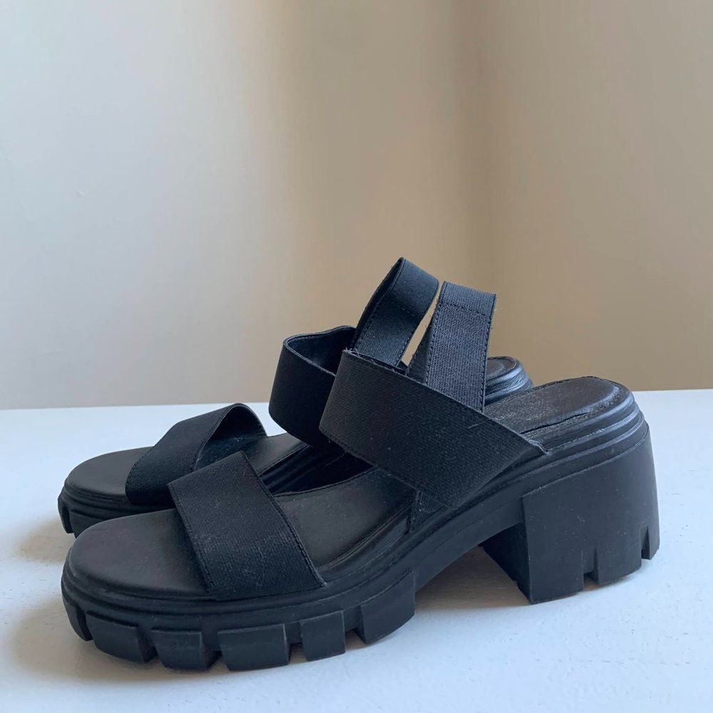 Madden Girl Harly Black Chunky Lug Sole Slingback Heel Sandals